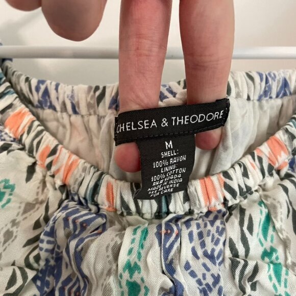 NEW NWT CHELSEA & THEODORE Flounce off the Shoulder Dress White Aztec Boho Mini - Picture 5 of 14